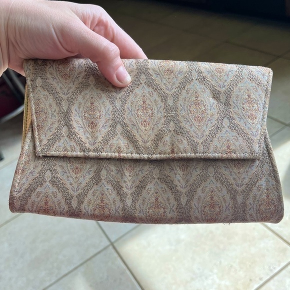 Vintage Golden Shimmer Art Deco Fine Satin Clutch Evening Bag